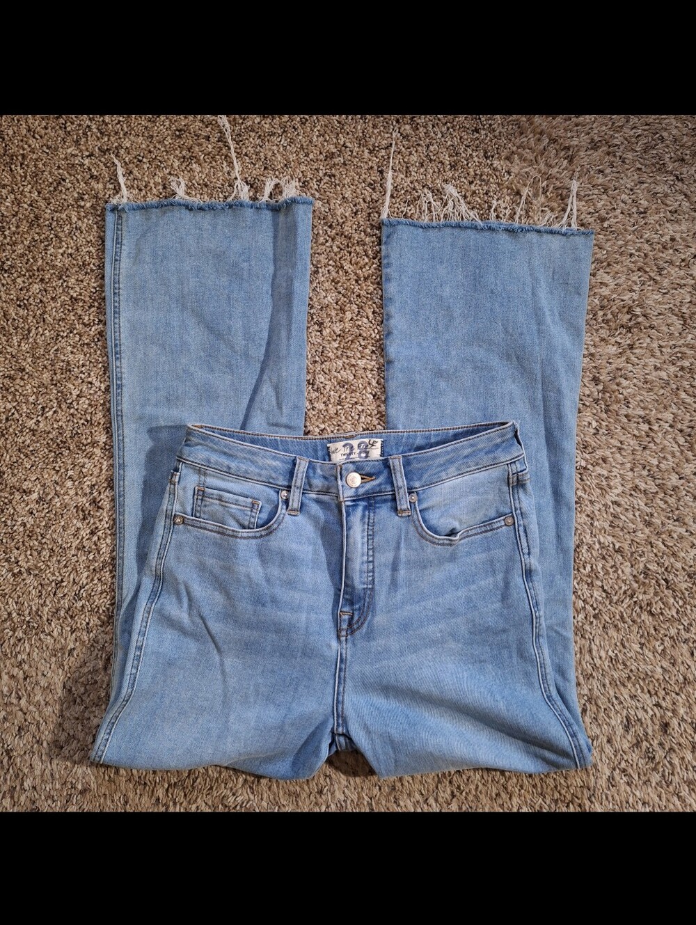 Free People We The Free CRVY High Rise Raw Hem Flare Jeans Light Wash 28